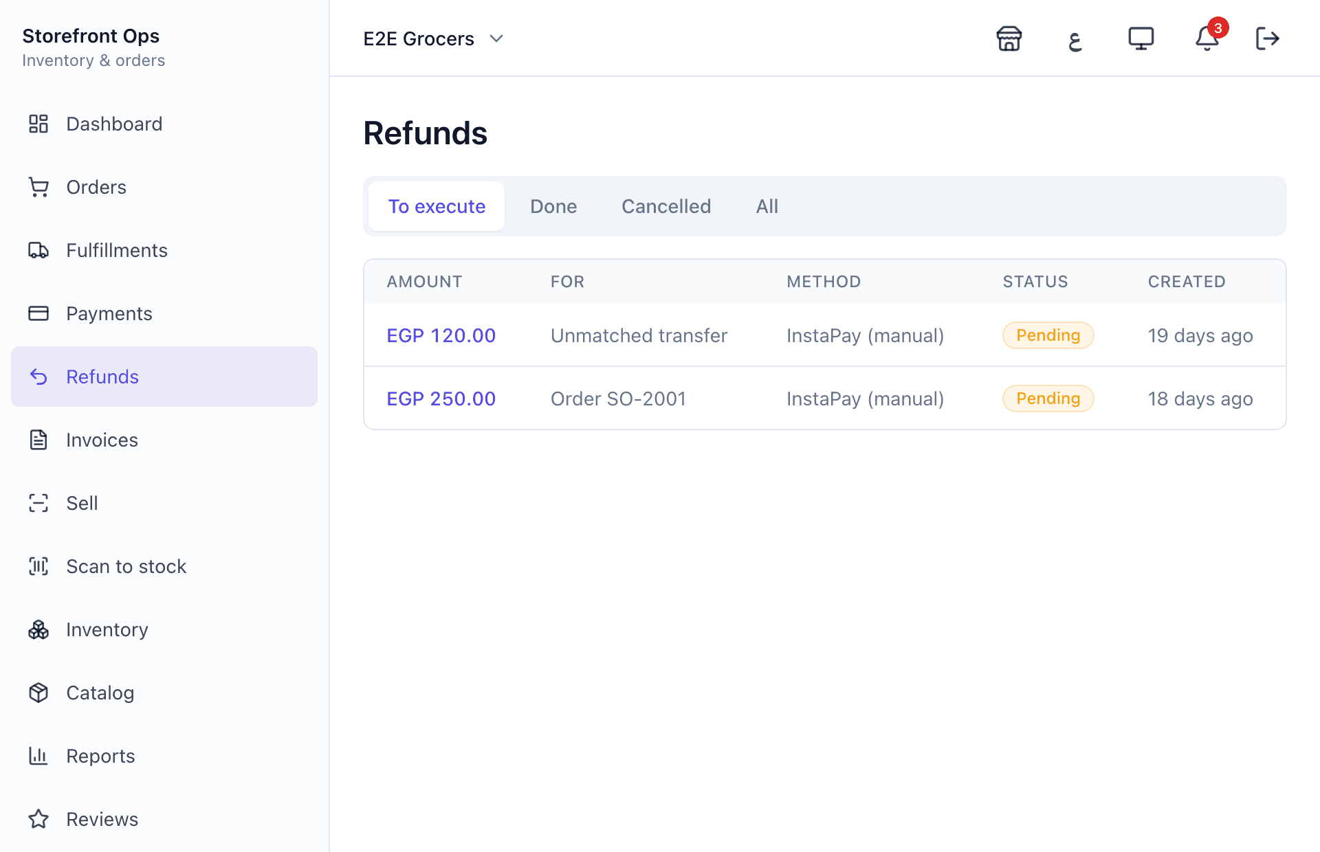 Refunds queued oldest-first — never forgotten, never paid twice